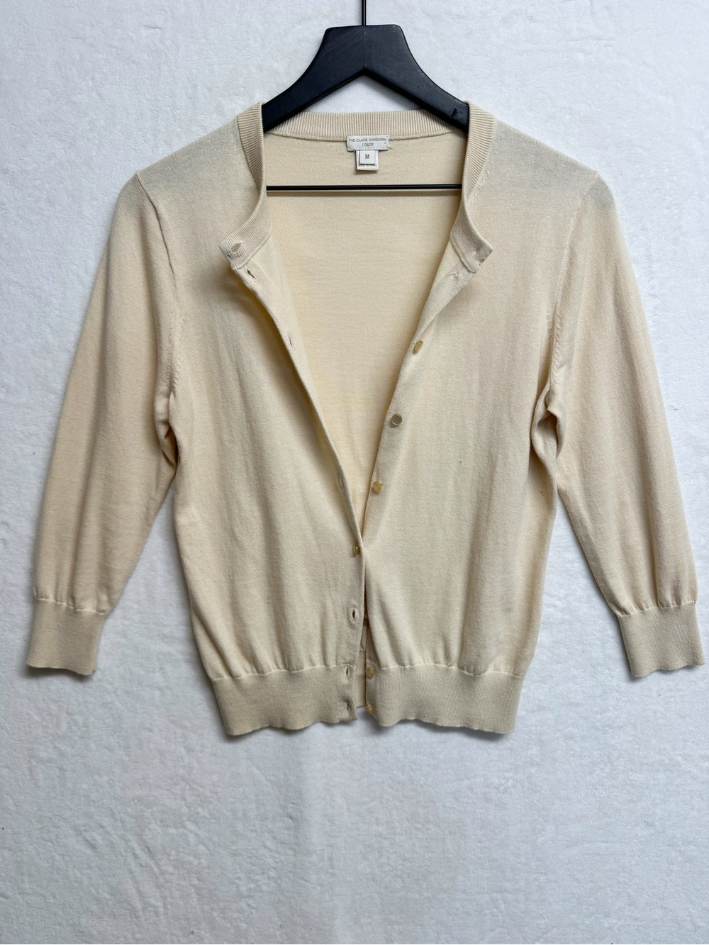 J Crew The Clare Cardigan Cream Sweater Womens M Beige Cotton Button Front Knit